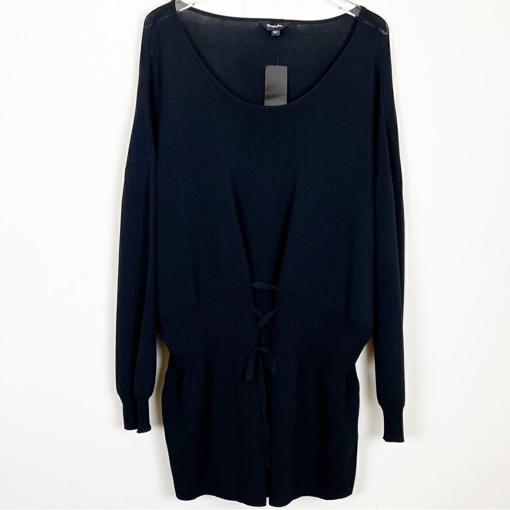 Simply Be Plus Size Dropped Waist Cinched Lace-Up Tunic Sweater, Size 28/30